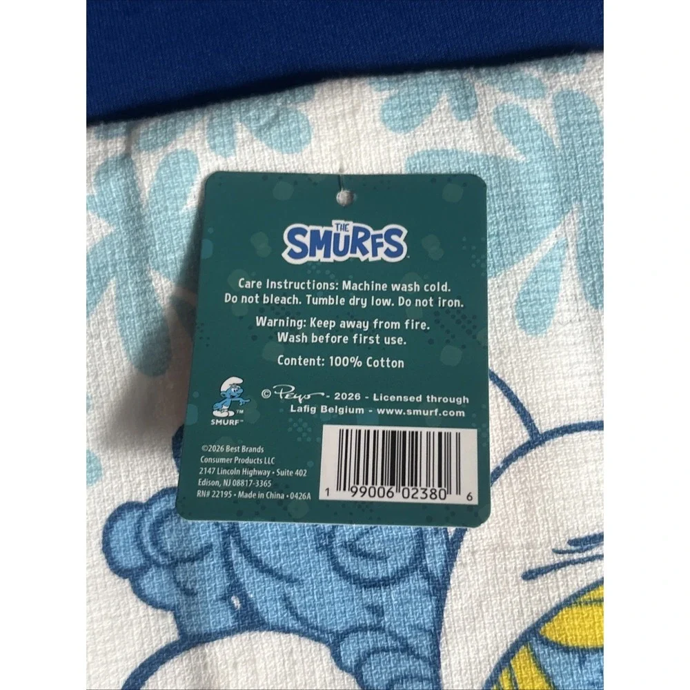The Smurfs 6 Pc Kitchen Set 2 Towels,Oven& Mini Mitt,Pot Holder,Measuring Spoons